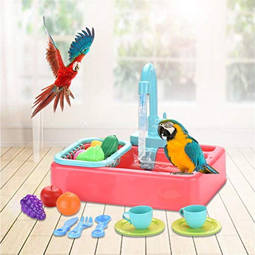 Bañera para Pajaros para Loros Comedero De Baño Jaula Ducha De Agua, Diseño De Grifo Elimina El Polvo De Las Plumas Y Elimina Los Parásitos(A Pilas), para Baño De Varias Aves Y Mascotas