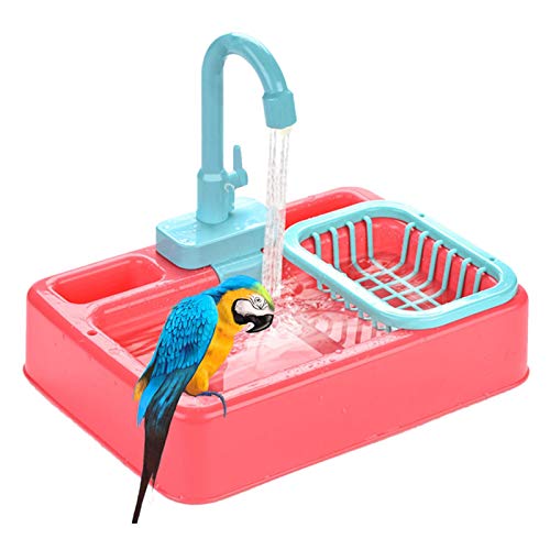 Bañera para Pajaros para Loros Comedero De Baño Jaula Ducha De Agua, Diseño De Grifo Elimina El Polvo De Las Plumas Y Elimina Los Parásitos(A Pilas), para Baño De Varias Aves Y Mascotas