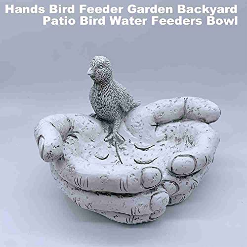 Bañera y comedero de pájaros en forma de mano, material de cerámica resistente, decoraciones de jardín al aire libre, adornos para patio, porche, camino, patio, jardines conmemorativos