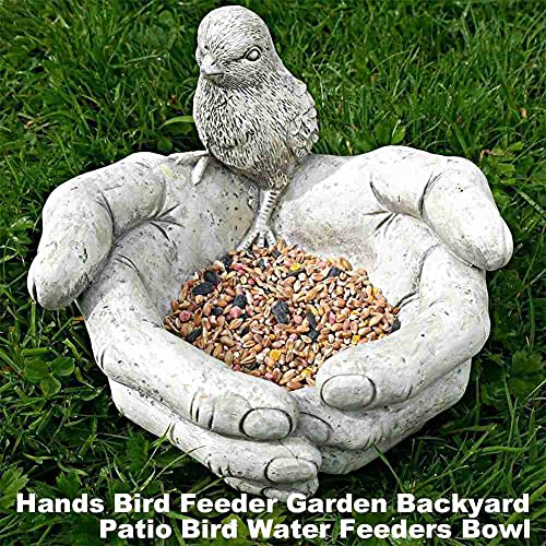 Bañera y comedero de pájaros en forma de mano, material de cerámica resistente, decoraciones de jardín al aire libre, adornos para patio, porche, camino, patio, jardines conmemorativos