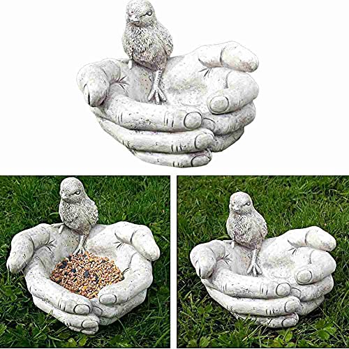 Bañera y comedero de pájaros en forma de mano, material de cerámica resistente, decoraciones de jardín al aire libre, adornos para patio, porche, camino, patio, jardines conmemorativos