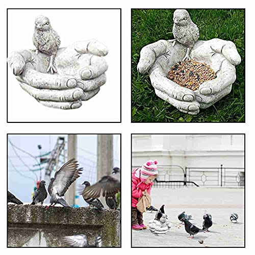 Bañera y comedero de pájaros en forma de mano, material de cerámica resistente, decoraciones de jardín al aire libre, adornos para patio, porche, camino, patio, jardines conmemorativos