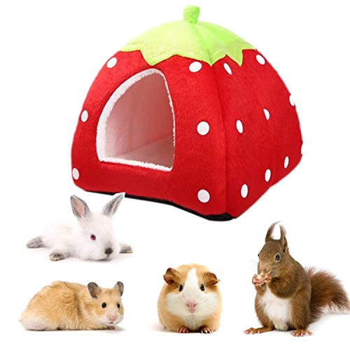 bangminda Casa de Hámster, Hogar de Invierno para Mascotas de Animales Pequeños, Cama Cálida de Felpa de Fresa, Nido de Fresa Suave para Conejo Chinchilla Erizo Hámster