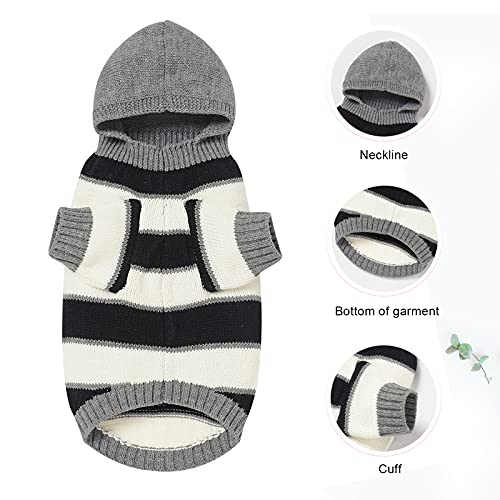 Banooo Suéter para perros y mascotas, con pequeñas rayas, de punto, para invierno, cálido, para perros y gatos, para cachorros, pequeño, mediano (gris, S)