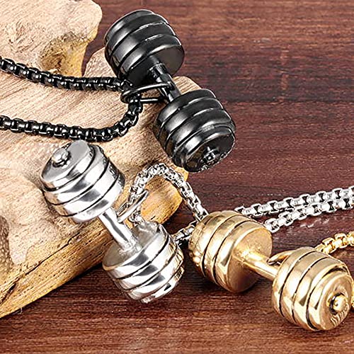 Barbell de mancuernas de acero inoxidable Hombres Punk Rock Bodybuilding Colgante Collar Regalo de joyería para él con cadena-Negro