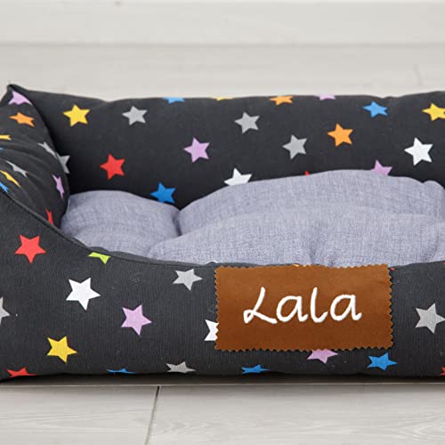 Baroni Home Cama para perros personalizable, de tela gris y estrellas, talla L, suave sofá para perros y gatos, cómoda para dormitorio, salón, pasillo, lavable 70 x 85 cm