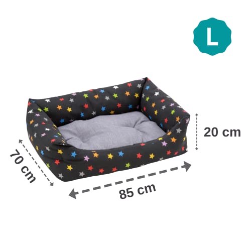 Baroni Home Cama para perros personalizable, de tela gris y estrellas, talla L, suave sofá para perros y gatos, cómoda para dormitorio, salón, pasillo, lavable 70 x 85 cm