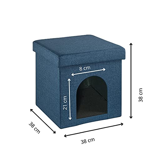 Baroni Home Caseta para perros personalizable, caseta de gato personalizable, puf plegable para perros y gatos personalizable, medidas 38 x 38 x 38 cm azul