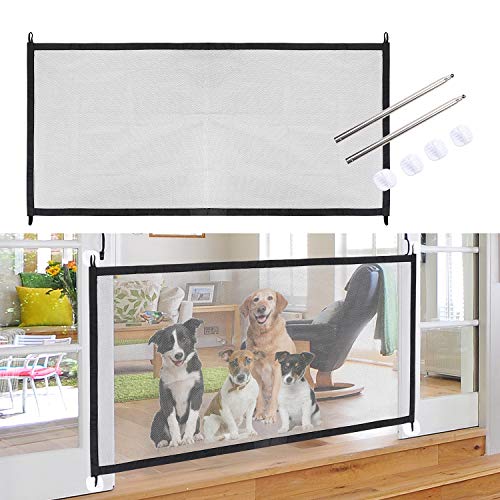 Barrera de seguridad para perros con animales domésticos, para perros y mascotas, extensible, portátil, para la cocina, escalera, para bebé, extensible, portátil, puerta de malla plegable