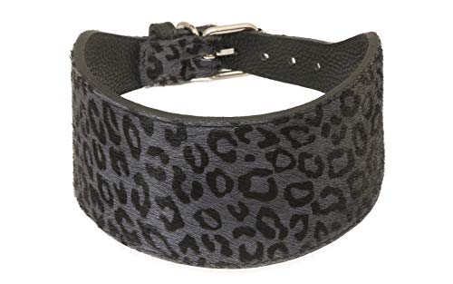 BB_Bardog Collar de galgo 100% piel de vacuno italiana estilo caballo, hecho a mano (S, leopardo)