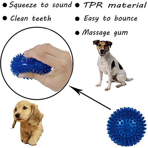 BDUK Bolas de perro para masticar con bola de masaje con pinchos para mascotas juguetes para dentición de cachorros de goma TPR natural no tóxica suave anillo limpieza de dientes de perro 9 cm (azul)