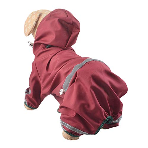 beautyhe Chubasquero Perro Encapuchado Impermeable Perro con Cinta Reflectante Chubasquero Perro Grande con Cuatro Patas para Exterior Caza Senderismo Red,Small