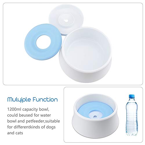 Bebederos de Agua para Perro Gato, Recipiente Tazón de Agua Flotante para Pájaros Mascotas, Plato Perro Alimentador Agua Anti Salpicaduras Anti Desbordamiento No Mojada Boca 1,2L(Azul)