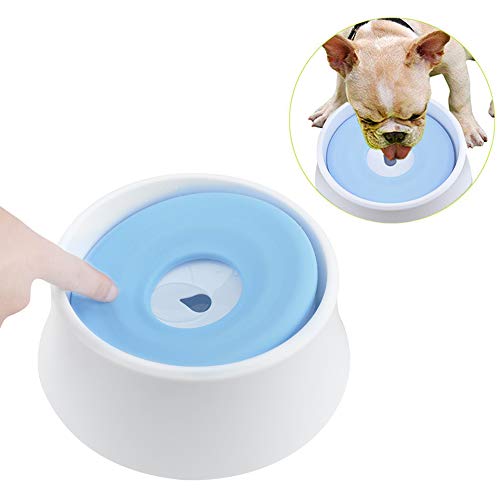 Bebederos de Agua para Perro Gato, Recipiente Tazón de Agua Flotante para Pájaros Mascotas, Plato Perro Alimentador Agua Anti Salpicaduras Anti Desbordamiento No Mojada Boca 1,2L(Azul)