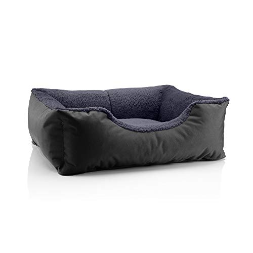 BedDog® Perro/Gato Cama Teddy S à XXXL, 14 Colores a Elegir, de Cordura y Microfibra, Cama para Perros Lavable, cojín para Perros, para Interiores y Exteriores, tamaño S, Negro/Gris