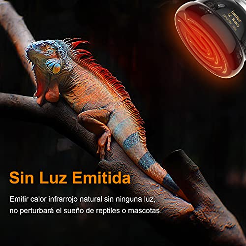 bedee Bombilla de Calor, Bombilla de Calor para Pollitos, 2 Unidades Bombilla Calor 75W, Bombilla Ceramica Reptiles Lampara Calor para Tortuga, Serpiente, Lagartos, Pollitos, Camaleón, E27, Negro