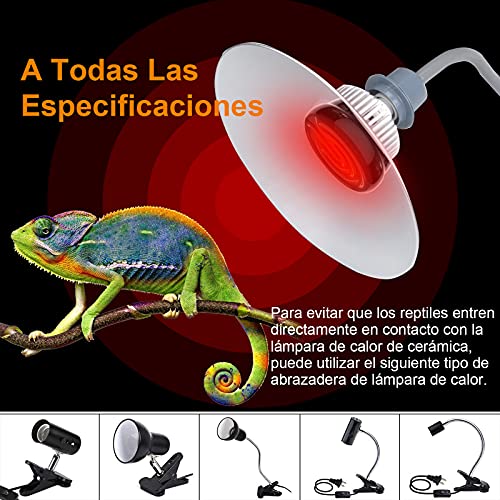 bedee Bombilla de Calor, Bombilla de Calor para Pollitos, 2 Unidades Bombilla Calor 75W, Bombilla Ceramica Reptiles Lampara Calor para Tortuga, Serpiente, Lagartos, Pollitos, Camaleón, E27, Negro