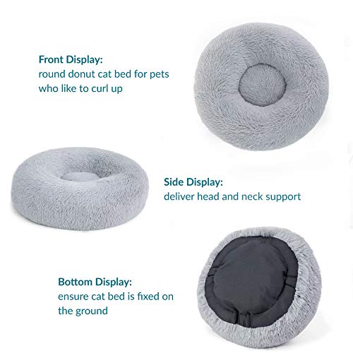 Bedsure Cama Gato Antiestres Invierno - Cama Perro Pequeño con Felpa Suave, Cojin Mascota de Pelo Relajante y Lavable, Gris Claro, 50x50cm