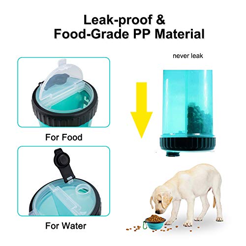 Beinhome Botella de Agua de Perro con 2 recipientes Plegables, contenedor de Alimentos 2en1 para la alimentación de Agua de Alimentos para Mascotas,recipientes de Agua para Perros para Caminar Viajar