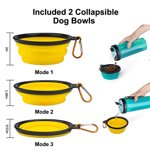 Beinhome Botella de Agua de Perro con 2 recipientes Plegables, contenedor de Alimentos 2en1 para la alimentación de Agua de Alimentos para Mascotas,recipientes de Agua para Perros para Caminar Viajar