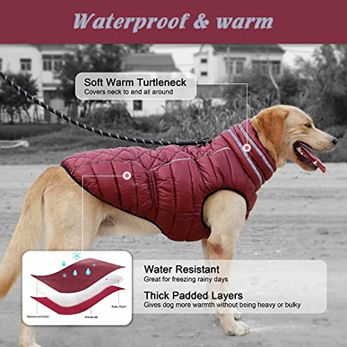 Beirui Chaqueta de perro acolchada cálida para perros medianos y grandes, para invierno, impermeable, resistente al viento, para perros grandes, abrigos reflectantes para clima frío (rojo)