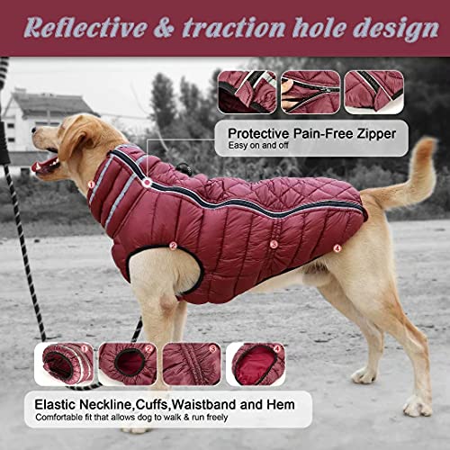 Beirui Chaqueta de perro acolchada cálida para perros medianos y grandes, para invierno, impermeable, resistente al viento, para perros grandes, abrigos reflectantes para clima frío (rojo)