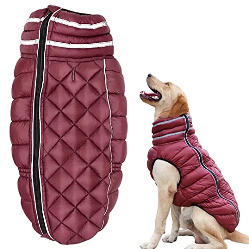 Beirui Chaqueta de perro acolchada cálida para perros medianos y grandes, para invierno, impermeable, resistente al viento, para perros grandes, abrigos reflectantes para clima frío (rojo)