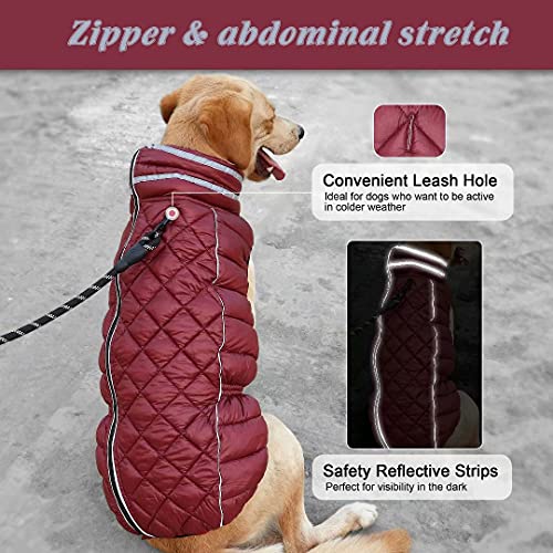 Beirui Chaqueta de perro acolchada cálida para perros medianos y grandes, para invierno, impermeable, resistente al viento, para perros grandes, abrigos reflectantes para clima frío (rojo)