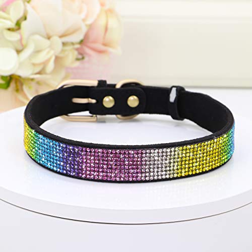 Beirui Collar de perro con diamantes de imitación con cristales brillantes, collar de cuero de gamuza suave para cachorros de gatos pequeños, lindo collar tachonado diamantes brillantes (negro, XS)