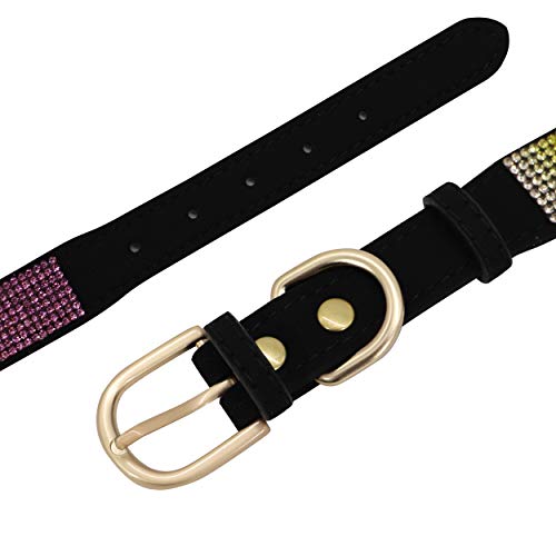 Beirui Collar de perro con diamantes de imitación con cristales brillantes, collar de cuero de gamuza suave para cachorros de gatos pequeños, lindo collar tachonado diamantes brillantes (negro, XS)