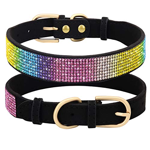 Beirui Collar de perro con diamantes de imitación con cristales brillantes, collar de cuero de gamuza suave para cachorros de gatos pequeños, lindo collar tachonado diamantes brillantes (negro, XS)