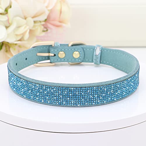 Beirui Collar de perro con diamantes de imitación con cristales brillantes, collar de cuero de gamuza suave para perros medianos y grandes, lindo collar con diamantes brillantes (azul, L)