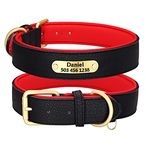 Beirui Collar personalizado de cuero para perro, collar de perro de cuero multicolor para perros de niña, collar de perro acolchado suave para perros pequeños medianos y grandes (negro, 2XL)