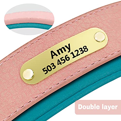 Beirui Collar personalizado de cuero para perros,Collar de perro de cuero multicolor para perros de niña,Collar de perro acolchado suave para perros pequeños medianos grandes que caminan (rosa, S)