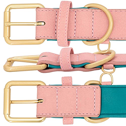 Beirui Collar personalizado de cuero para perros,Collar de perro de cuero multicolor para perros de niña,Collar de perro acolchado suave para perros pequeños medianos grandes que caminan (rosa, L)