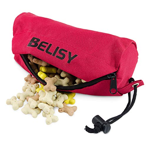 BELISY Bolsa Entrenamiento Perro – Dispensador de Comida y Golosinas para Educación de Mascotas – Contenedor de Recompensas para Perros Grandes, Medianos y Pequeños – Juego de Adiestramiento – Rojo