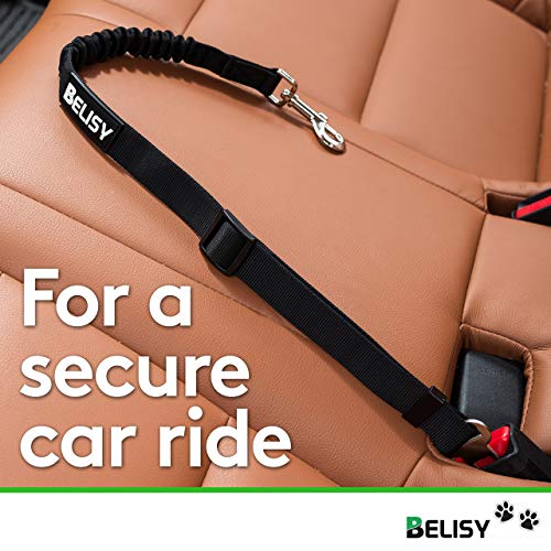 BELISY Correa Perro Coche en Nylon Elástico Ajustable – Cinturon Perro/Gato Coche – Correa Ajustable (60-80cm) para la Máxima Comodidad – Perros Grandes y Pequeños - Negro