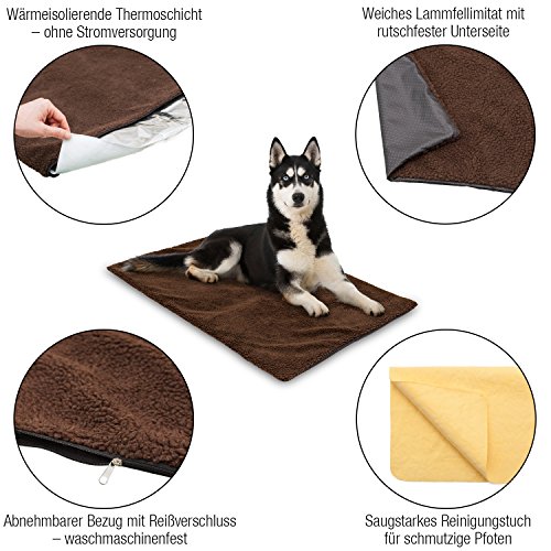 Bella & Balu Esterilla térmica para mascotas (autocalentable) con paño de microfibra para limpiar las patas. Calefacción + manta térmica aislante con funda para perros y gatos (largo | 140 x 80 cm)