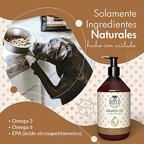 Belly Aceite de Salmon para Perros 100% Natural - Aceite Salmon Perro con Omega 6 y Omega 3 Perros - Aceite de Salmón para Perros, Suplemento Alimenticio Perros - Aceite de Pescado para Perros, 500ml