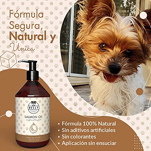 Belly Aceite de Salmon para Perros 100% Natural - Aceite Salmon Perro con Omega 6 y Omega 3 Perros - Aceite de Salmón para Perros, Suplemento Alimenticio Perros - Aceite de Pescado para Perros, 500ml