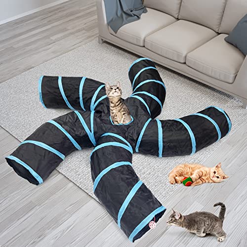 Bemodst Túnel para gatos tipo S, 2 vías/3 vías/4 vías/5 vías plegables en forma de S, tubos de animales pequeños, túneles de gatito, casa de laberinto, cobaya, cerdo de indias (5 vías)