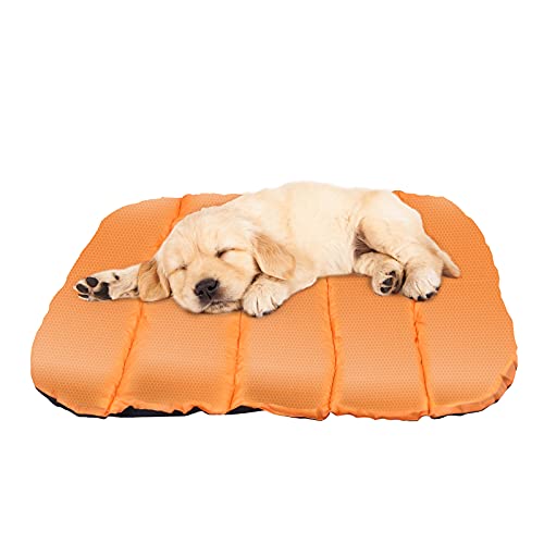 Beowanzk Cama Perro/Gato Antiestres Antimordeduras Elevada Cojin Colchon Perro Lavable Colchoneta Viaje Relajantes Cunas para Perros Exterior Impermeables Plegable Portatil (pequeño, Naranja)