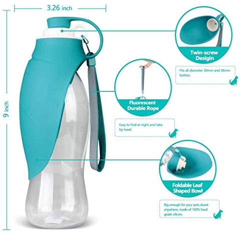 BePetMia Botella de Agua portátil de Viaje para Perros, Tapa Plegable como Cuenco, Botella de Agua de Silicona para Perros, Exterior, 580 ml (Gris)