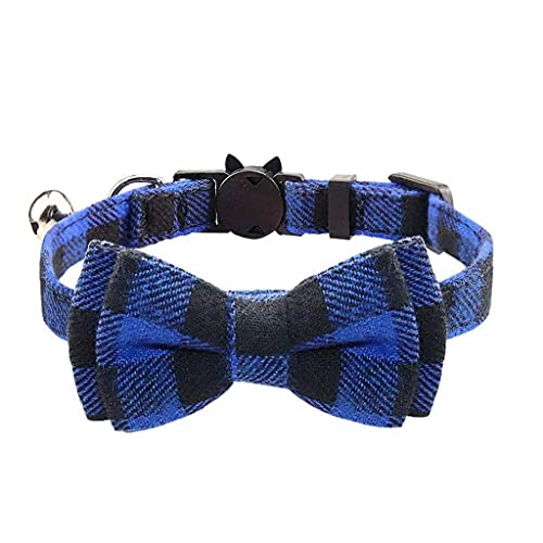 Berrywho Collar Del Animal Doméstico Del Gato Pajaritas Collares Collar Gatito Lindo Con El Clásico De La Tela Escocesa De La Pajarita De Bell Ajustable Para Mascotas Azul