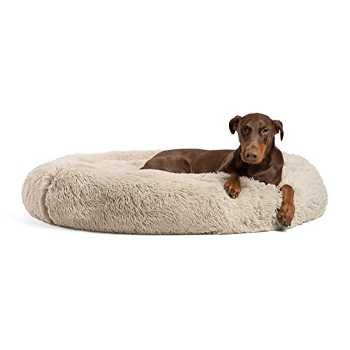 Best Friends by Sheri The Original Calming Donut - Cama para perros y gatos - Funda de pelo sintético con cremallera de quita y pon - Lavable a máquina - Marrón grisáceo - 114 x 114 cm - XL