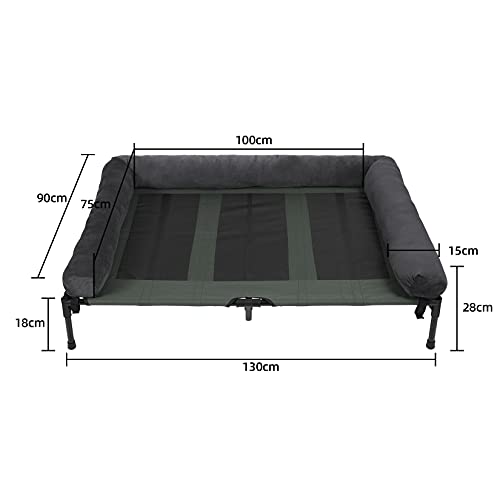 BingoPaw Cama Elevada Perro Grande XXL, Camas para Perros Grandes Elevadas Transpirable 130*90 cm Hamaca Perro con Borde de Cojín elevada y Manta de Felpa ,Ideal para Todo el Año