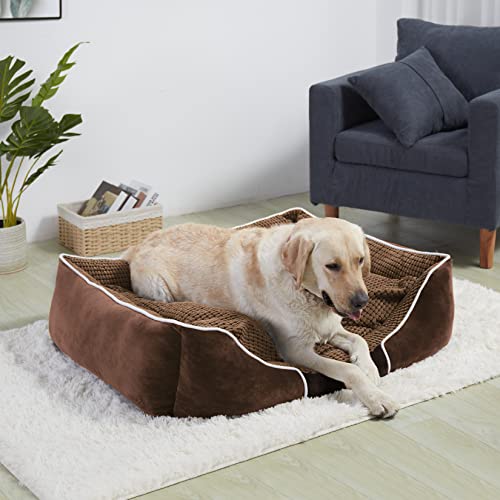 BingoPaw Cama para Perros Grandes, Colchoneta para Perro Desmontable y Lavable a Máquina,93.5 x 76 x 20cm Cómoda Sofá para Mascotas con Suave Cojín Extraíble, Color Marrón