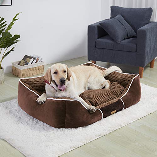 BingoPaw Cama para Perros Grandes, Colchoneta para Perro Desmontable y Lavable a Máquina,93.5 x 76 x 20cm Cómoda Sofá para Mascotas con Suave Cojín Extraíble, Color Marrón