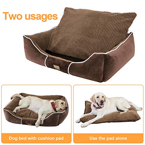 BingoPaw Cama para Perros Grandes, Colchoneta para Perro Desmontable y Lavable a Máquina,93.5 x 76 x 20cm Cómoda Sofá para Mascotas con Suave Cojín Extraíble, Color Marrón