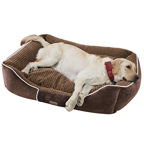 BingoPaw Cama para Perros Grandes, Colchoneta para Perro Desmontable y Lavable a Máquina,93.5 x 76 x 20cm Cómoda Sofá para Mascotas con Suave Cojín Extraíble, Color Marrón